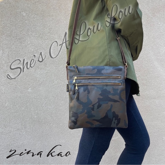 Zina Kao 🇺🇸 CAMO Print | Leather Crossbody Bag - Picture 1 of 9